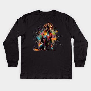 Colorful German Shorthaired Pointer in Splash Paint Style Kids Long Sleeve T-Shirt